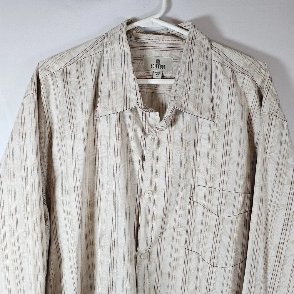 Solitude Mens Collared‎ Button Down Long Sleeve Size XXL Striped & Floral Cotton